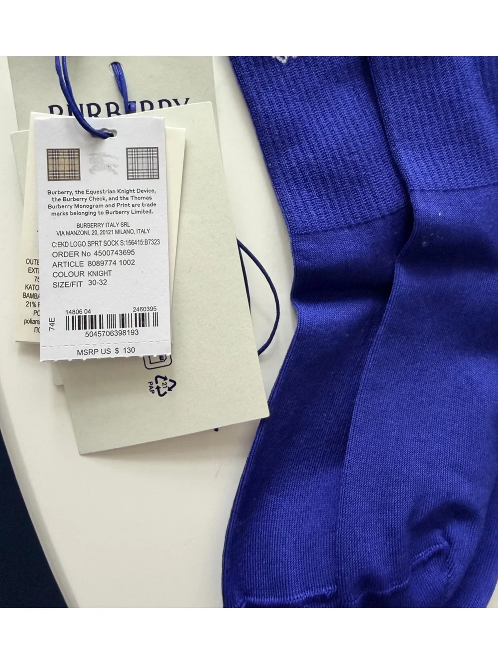 Burberry Boy’s Blue Logo Crew Socks size 13-1